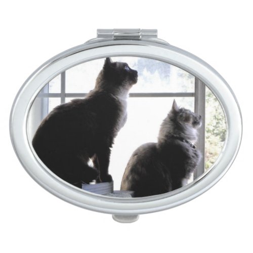 Curious Cats Looking Out Window Kitties Photograph Mirror For Makeup