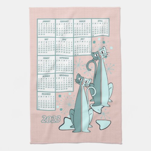 Curious Cats Retro Mid Century 2023 Calendar Kitchen Towel