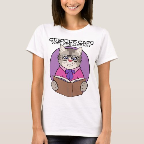 Curious Cats Visit the Library Purple T_Shirt