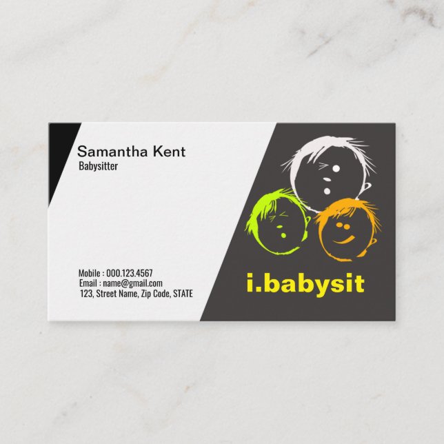 Curious Children Faces Babysitter Business Card (Front)