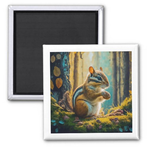 curious chipmunk collecting nuts in a forest magnet