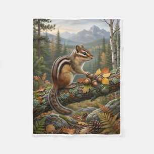 Curious Chipmunk On Tree Trunk Mountain Fleece Bla Blanket