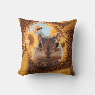 Curious Chipmunk Peeking Through Eaten Sunflower Throw Pillow
