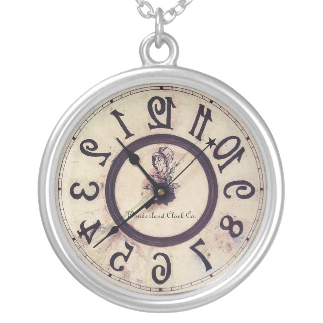 Curious Clock 1 Silver Plated Necklace (Front)