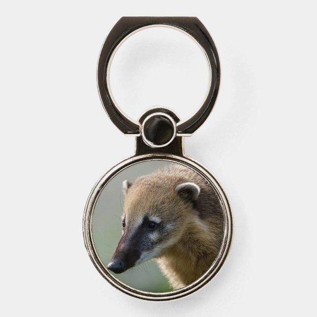 Curious Coati Face Close-Up Phone Ring Stand (Front)