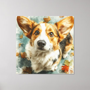 Curious Corgi Autumn Gaze Canvas Print