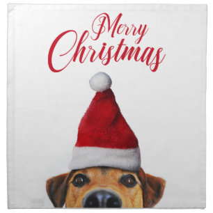 Curious Cute Funny Dog with Santa Hat Cloth Napkin