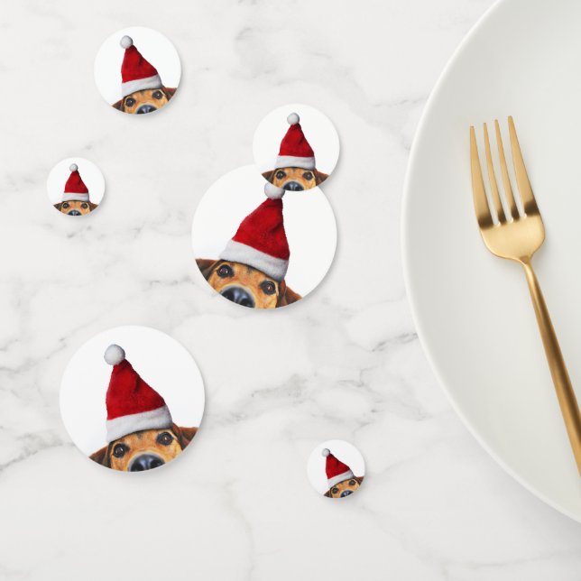 Curious Cute Funny Dog with Santa Hat Confetti (Group)