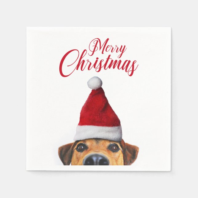 Curious Cute Funny Dog with Santa Hat Napkins (Front)
