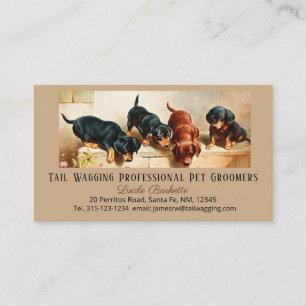 Curious Dachshund Puppies Artwork for Pet Groomer Business Card