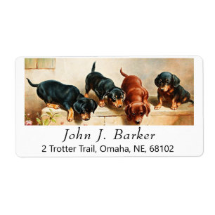 Curious Dachshund Puppies Vintage 1917 Artwork Label