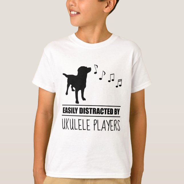 Curious Dog Easily Distracted by Ukulele Players T-Shirt (Front)