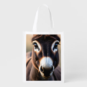 Curious Donkey Close Up Portrait Grocery Bag