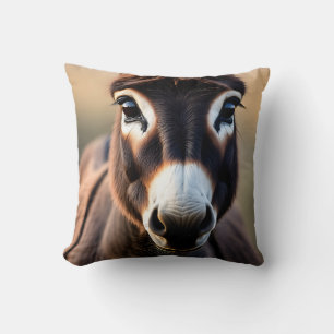 Curious Donkey Close Up Portrait Throw Pillow
