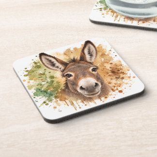 Curious Donkey – Rustic Animal Watercolour Beverage Coaster