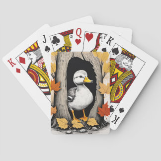 Curious Ducklings and Autumn Leaves Pattern Design Poker Cards