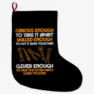 Curious Enough To Take It Apart Car Auto Garage Me Large Christmas Stocking