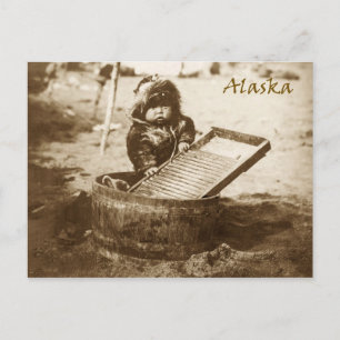 Curious Eskimo child with washboard Postcard