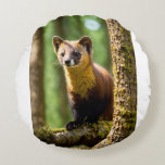 Curious Eyes – Animated Pine Marten Close-Up Round Pillow<br><div class="desc">Get up close and personal with the elusive beauty of the forest in “Curious Eyes”, an animated close-up of a pine marten. This expressive and detailed character captures the charm and curiosity of this nimble woodland creature with lifelike textures, vivid eye detail, and soft fur animation that brings it to...</div>