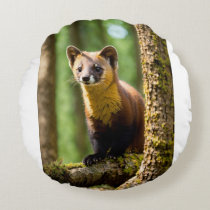 Curious Eyes – Animated Pine Marten Close-Up Round Pillow
