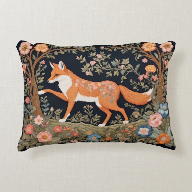 Curious Fox Faux Embroidery Elegant Floral Accent Pillow (Front)