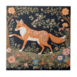 Curious Fox Faux Embroidery Elegant Floral Ceramic Tile
