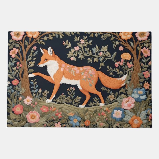Curious Fox Faux Embroidery Elegant Floral Doormat (Front)