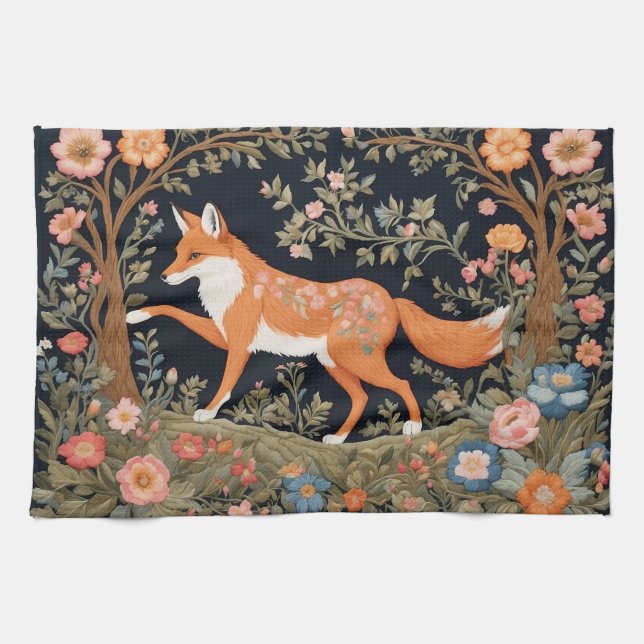 Curious Fox Faux Embroidery Elegant Floral Kitchen Towel (Horizontal)