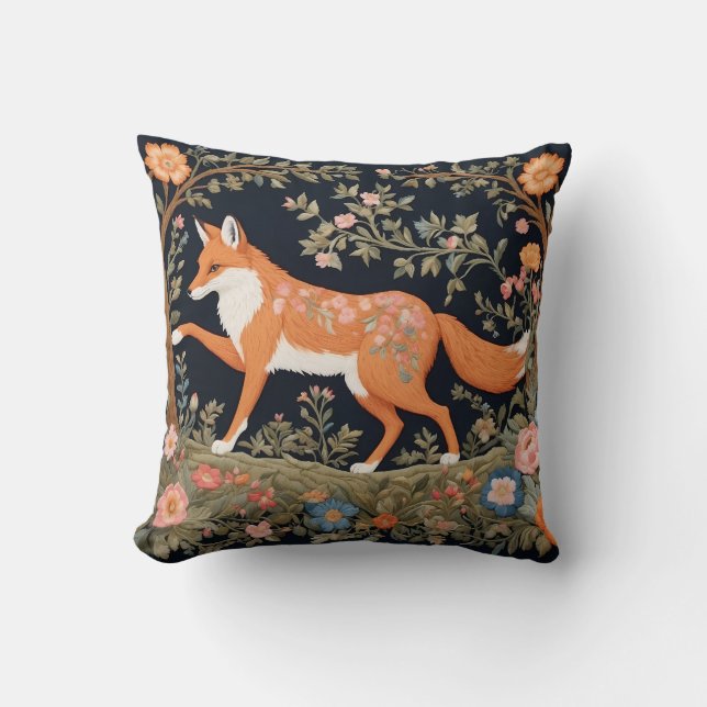 Curious Fox Faux Embroidery Elegant Floral Throw Pillow (Front)