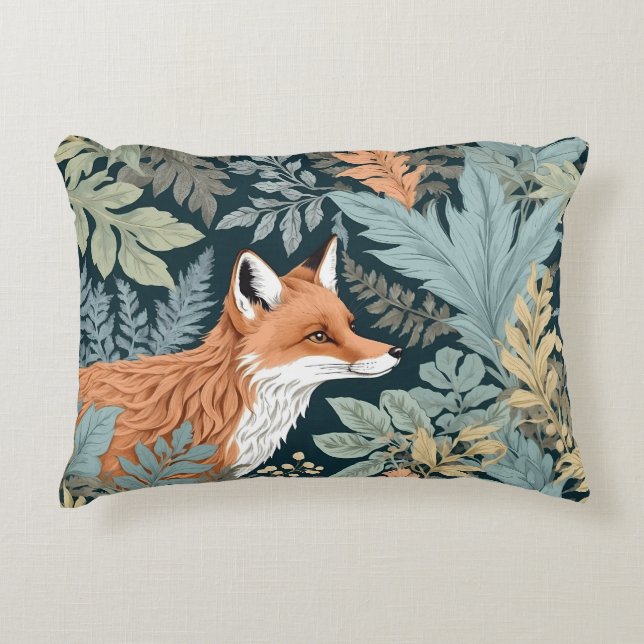 Curious Fox Fern Leaves William Morris Inspired Accent Pillow (Front)
