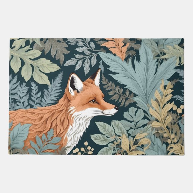 Curious Fox Fern Leaves William Morris Inspired Doormat (Front)