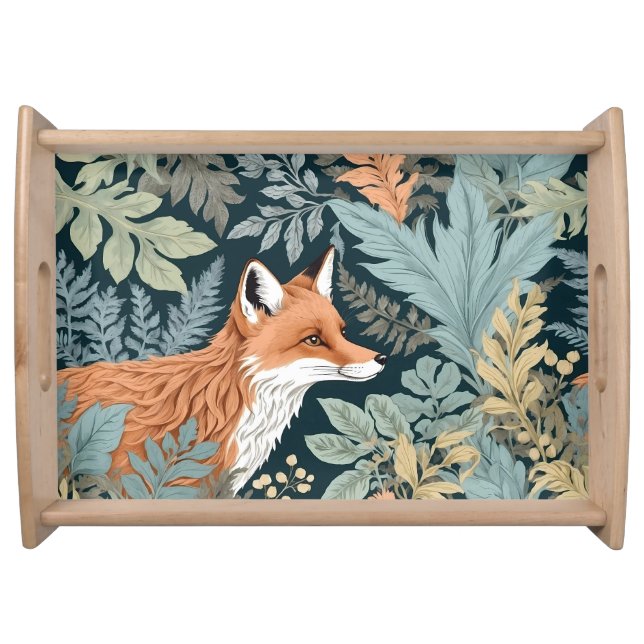 Curious Fox Fern Leaves William Morris Inspired Serving Tray (Front)