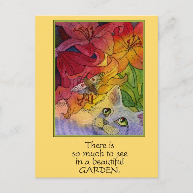Curious Garden Cat Postcard (Front)