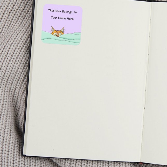 Curious Ginger Peekaboo Cat Funny Green Bookplate (Creator Uploaded)