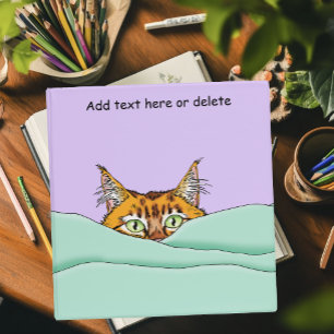 Curious Ginger Peekaboo Cat Funny Lavender Green 3 Ring Binder