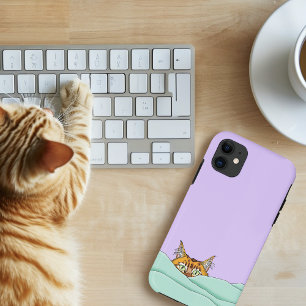Curious Ginger Peekaboo Cat Funny Lavender Green iPhone 11 Case