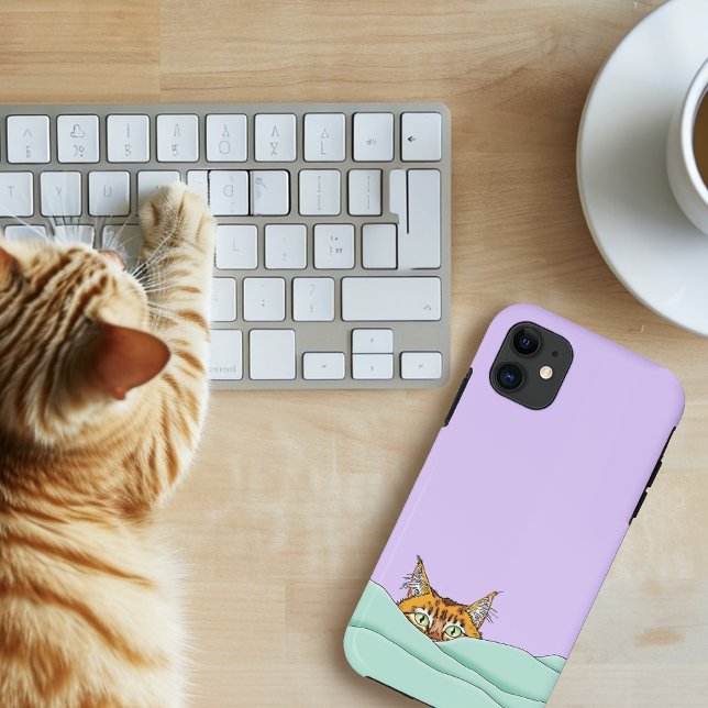 Curious Ginger Peekaboo Cat Funny Lavender Green Case-Mate iPhone Case (Creator Uploaded)