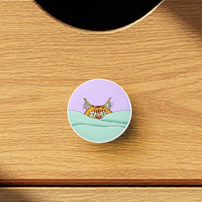 Curious Ginger Peekaboo Cat Funny Lavender Green Ceramic Knob (Creator Uploaded)