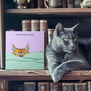 Curious Ginger Peekaboo Cat Funny Lavender Green Ceramic Tile