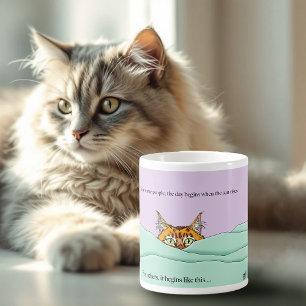Curious Ginger Peekaboo Cat Funny Lavender Green Coffee Mug