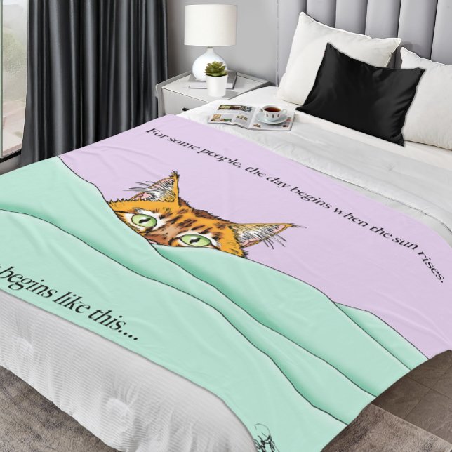 Curious Ginger Peekaboo Cat Funny Lavender Green Fleece Blanket (Creator Uploaded)