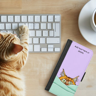 Curious Ginger Peekaboo Cat Funny Lavender Green iPhone 8/7 Wallet Case