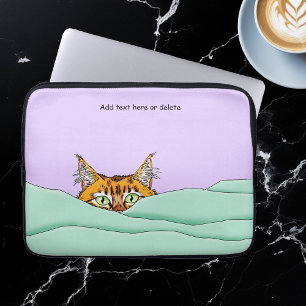 Curious Ginger Peekaboo Cat Funny Lavender Green Laptop Sleeve