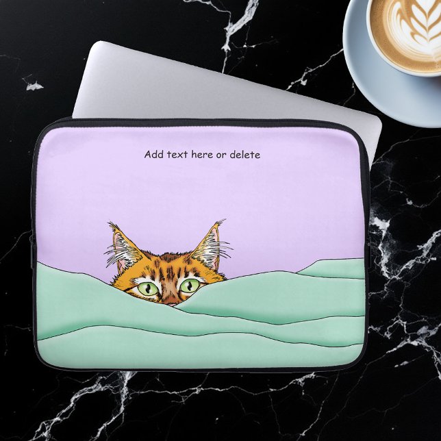 Curious Ginger Peekaboo Cat Funny Lavender Green Laptop Sleeve (Creator Uploaded)
