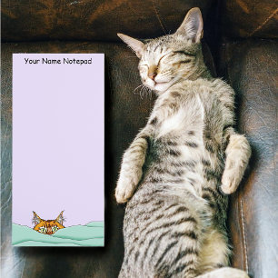 Curious Ginger Peekaboo Cat Funny Lavender Green Magnetic Notepad