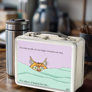 Curious Ginger Peekaboo Cat Funny Lavender Green Metal Lunch Box