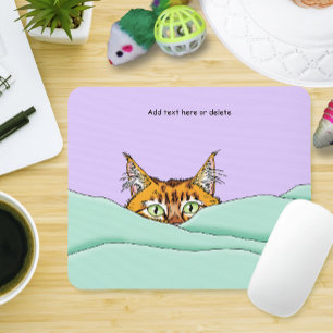 Curious Ginger Peekaboo Cat Funny Lavender Green Mouse Pad