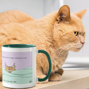 Curious Ginger Peekaboo Cat Funny Lavender Green Mug