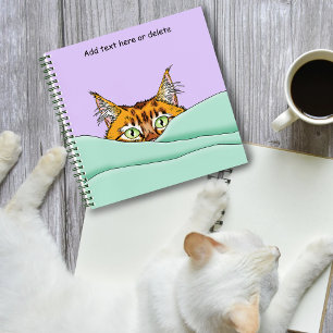 Curious Ginger Peekaboo Cat Funny Lavender Green Notebook