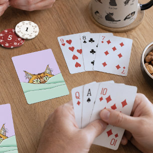 Curious Ginger Peekaboo Cat Funny Lavender Green Poker Cards